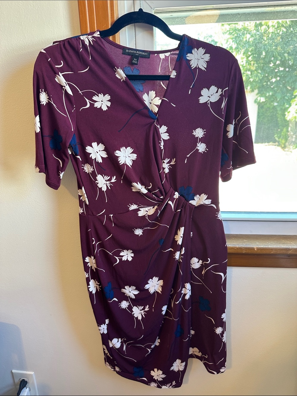 Banana Republic Burgundy Floral Twist-Front Midi Dress
